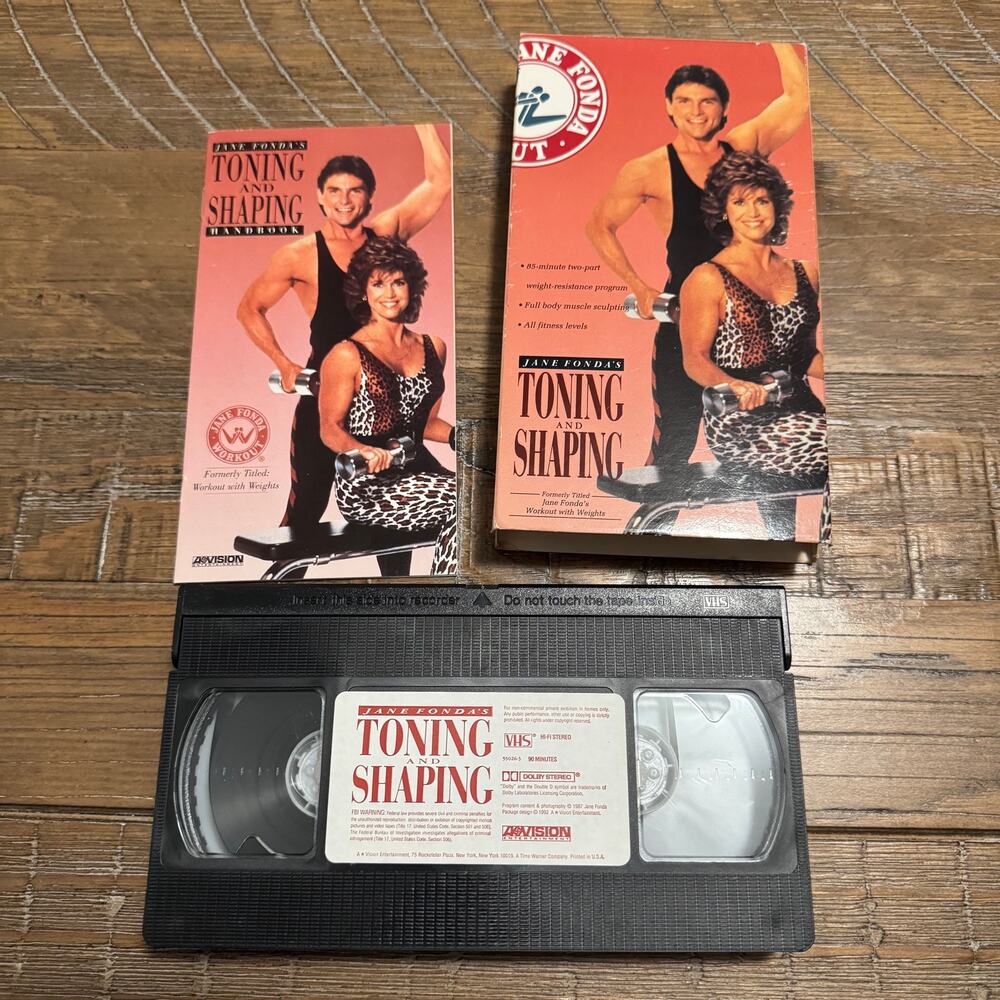 Jane Fonda's Toning and Shaping VHS Tape 1993 Workout with Weights w/ Handbook
